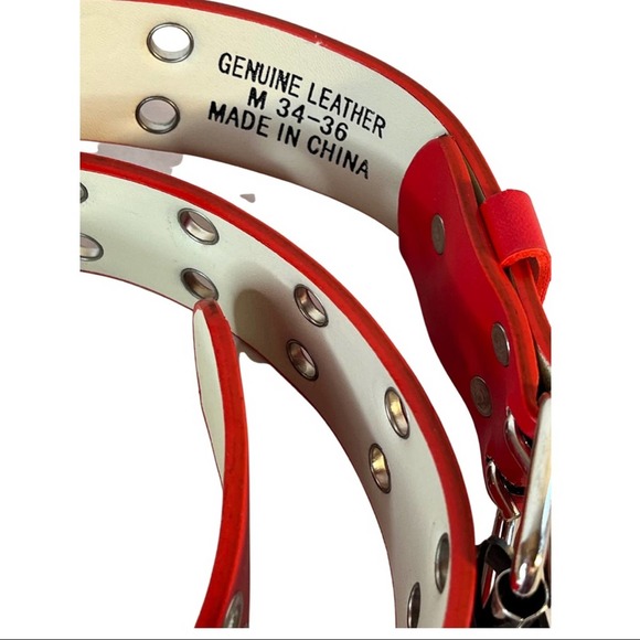 New Unisex Red Genuine Leather Rivets Belt - Picture 4 of 4